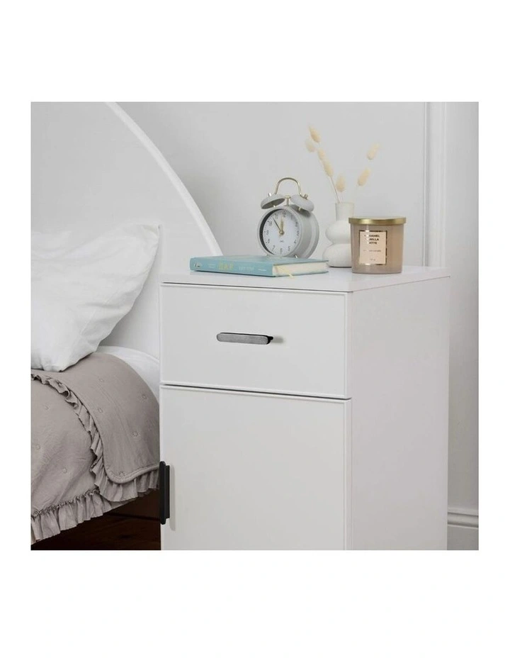 Porto White Slim Front Bedside Table Black Oval Handle image 5
