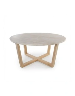 Lyra Decorative Furniture Coffee Table Natural Oak Travertine 85x85x40cm