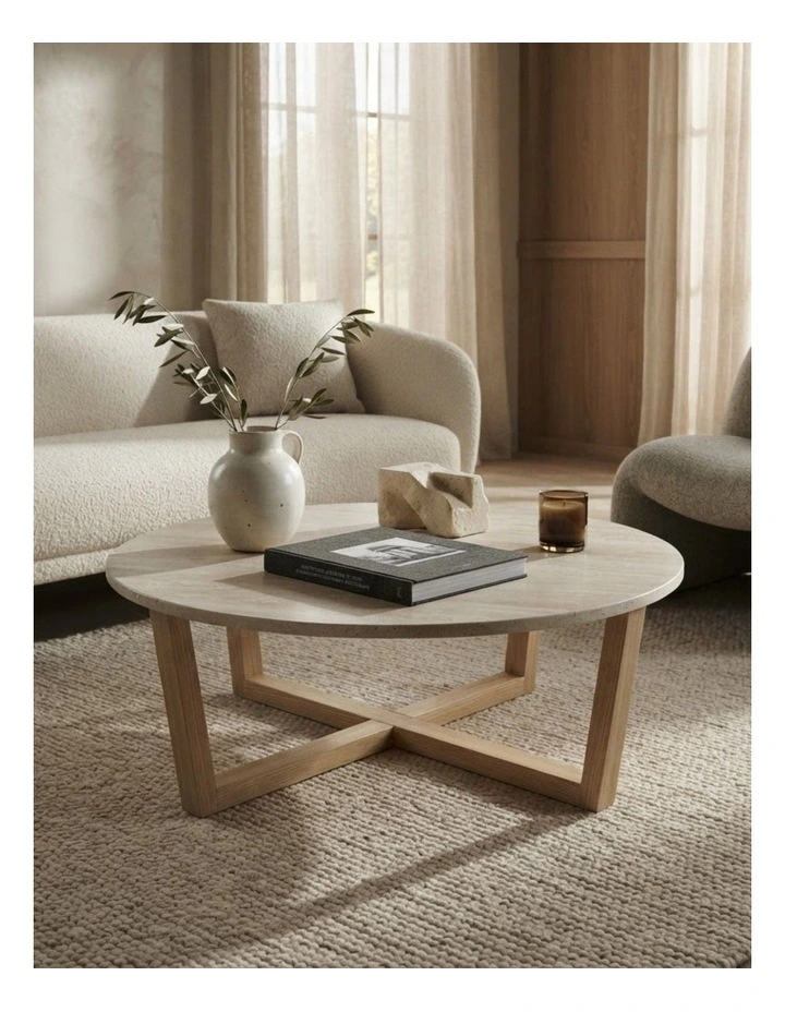 Lyra Decorative Furniture Coffee Table Natural Oak Travertine 85x85x40cm image 2