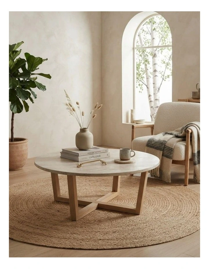 Lyra Decorative Furniture Coffee Table Natural Oak Travertine 85x85x40cm image 3