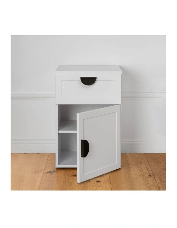 Porto White Hamptons Bedside Table Black Half Moon Handle image 2