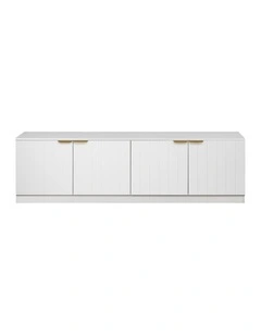 Bucharest White Vj Panel Tv Unit Brass Pull Handle