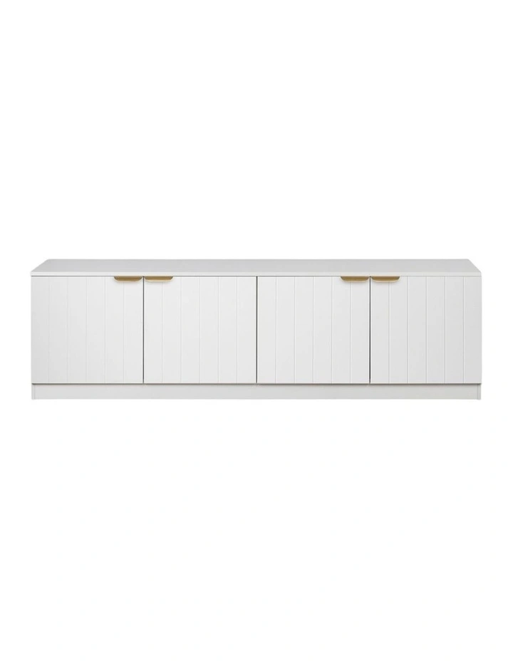 Bucharest White Vj Panel Tv Unit Brass Pull Handle image 1