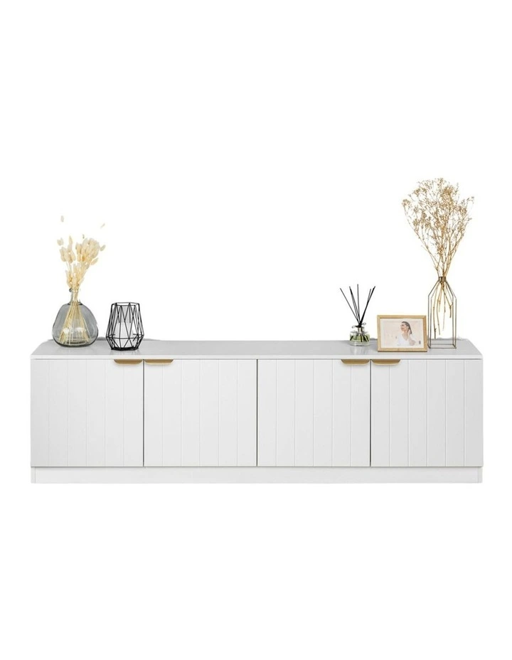 Bucharest White Vj Panel Tv Unit Brass Pull Handle image 2