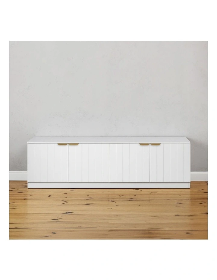 Bucharest White Vj Panel Tv Unit Brass Pull Handle image 3