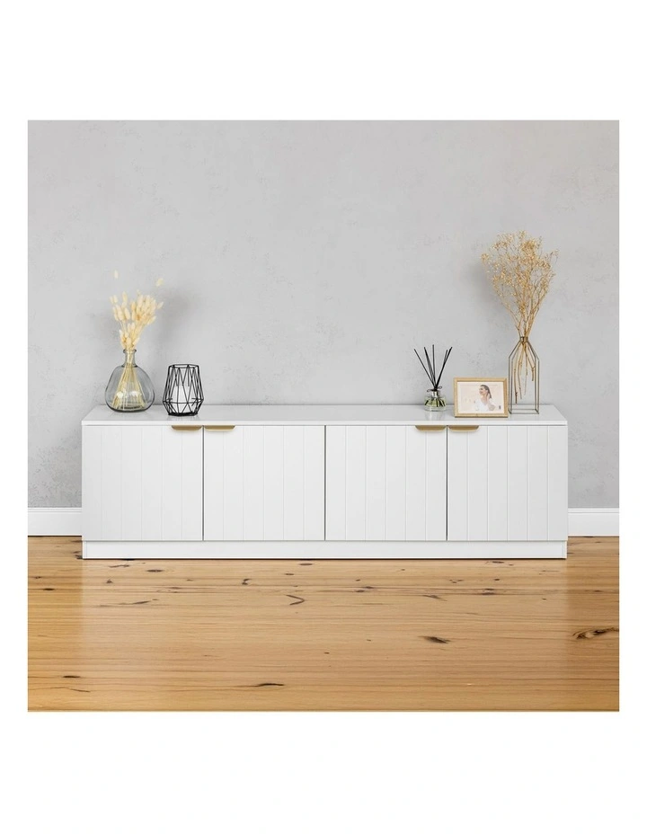 Bucharest White Vj Panel Tv Unit Brass Pull Handle image 4