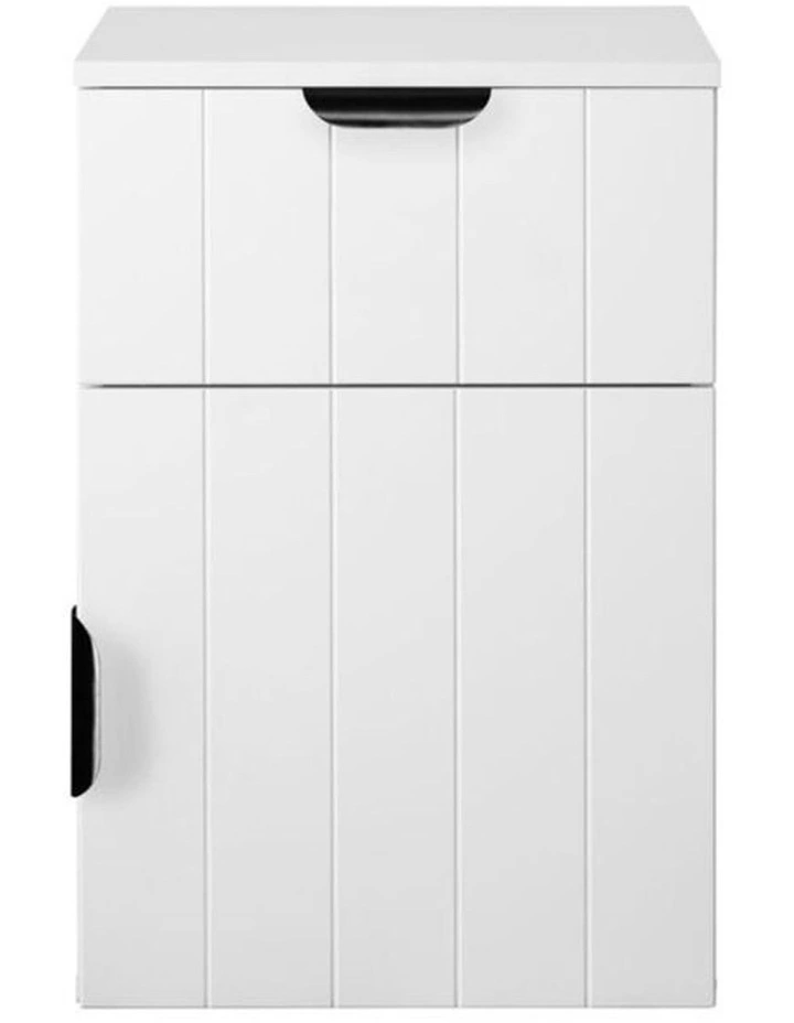Porto Wht Vj Panel Front Bedside Table Black Pull Handle image 1
