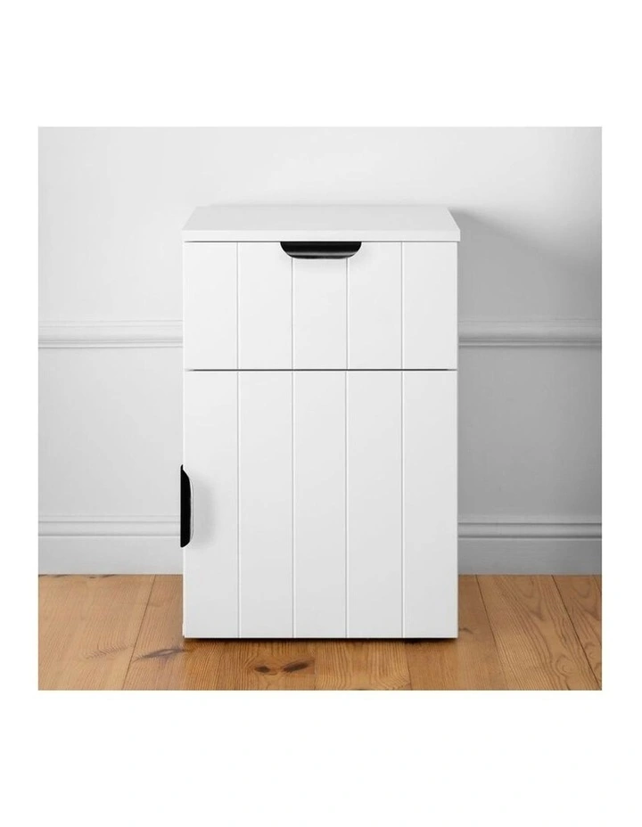 Porto Wht Vj Panel Front Bedside Table Black Pull Handle image 2