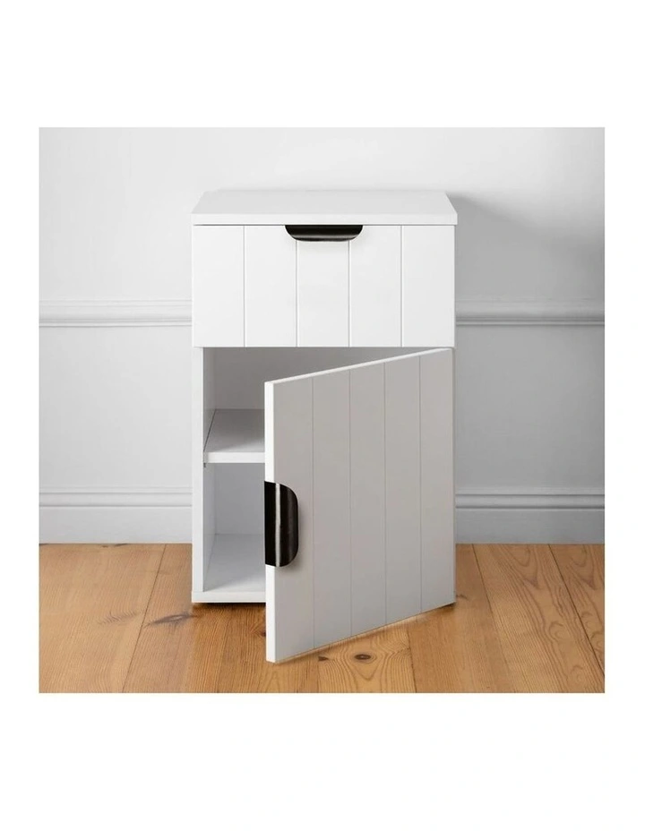 Porto Wht Vj Panel Front Bedside Table Black Pull Handle image 3