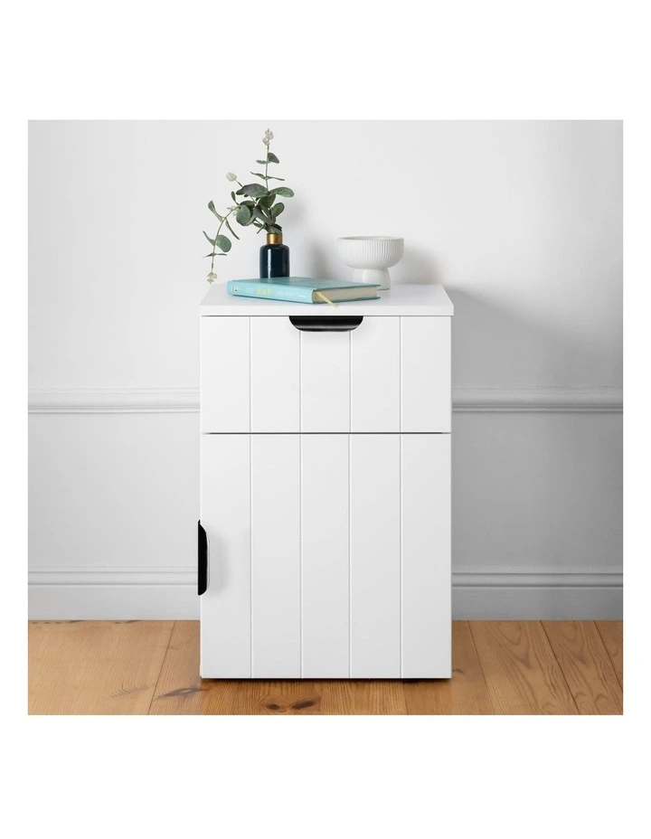 Porto Wht Vj Panel Front Bedside Table Black Pull Handle image 4
