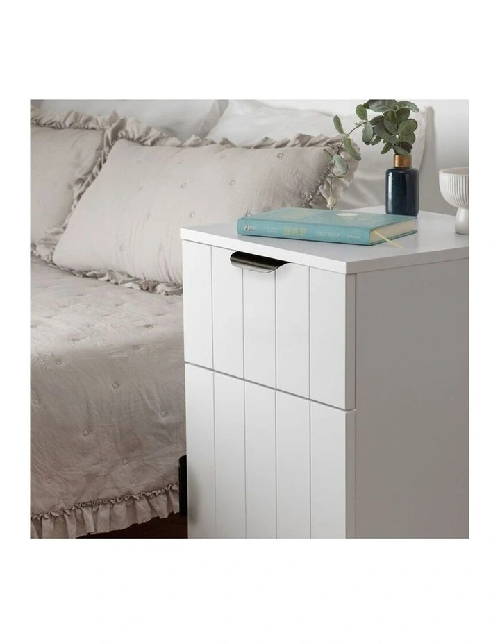 Porto Wht Vj Panel Front Bedside Table Black Pull Handle image 5