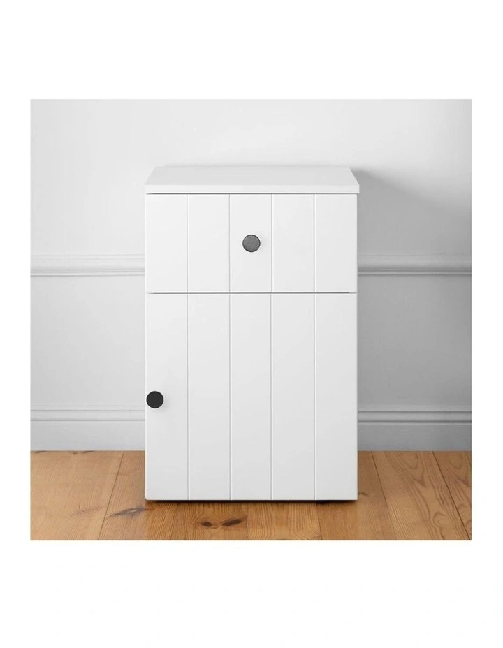 Porto Wht Vj Panel Front Bedside Table Black Round Handle image 2