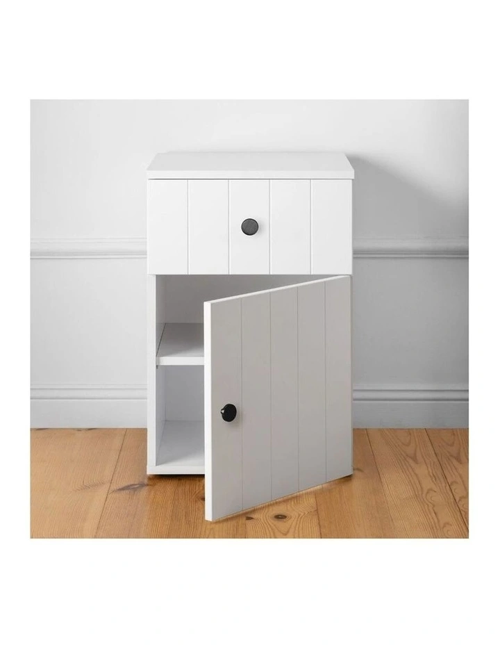 Porto Wht Vj Panel Front Bedside Table Black Round Handle image 3