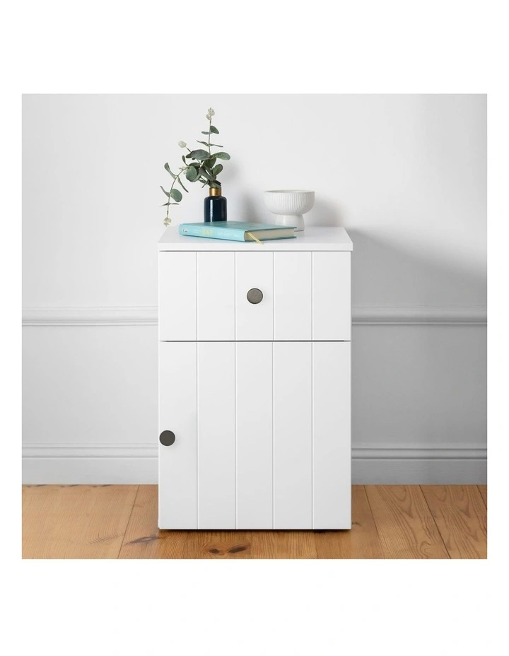Porto Wht Vj Panel Front Bedside Table Black Round Handle image 4