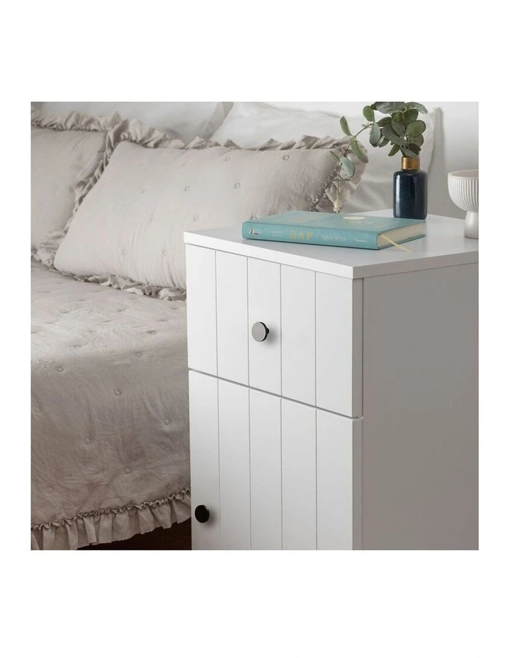 Porto Wht Vj Panel Front Bedside Table Black Round Handle image 5