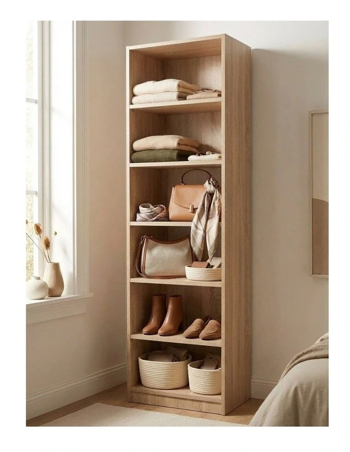 Malmo Six Shelf Furniture Walk In Wardrobe 200x60x45cm in Natural Oak image 2