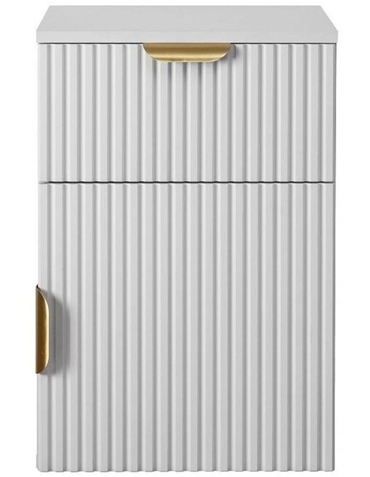 Porto White Fluted Front Bedside Table Brass Pull Handle image 1