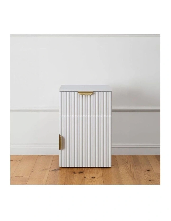 Porto White Fluted Front Bedside Table Brass Pull Handle image 5