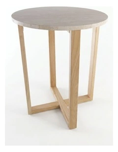 Lyra Decorative Furniture Side Table Natural Oak Travertine 60x50x50cm