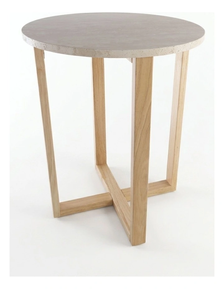 Lyra Decorative Furniture Side Table Natural Oak Travertine 60x50x50cm image 1