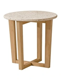 Lyra Decorative Furniture Side Table Natural Oak Travertine 60x50x50cm