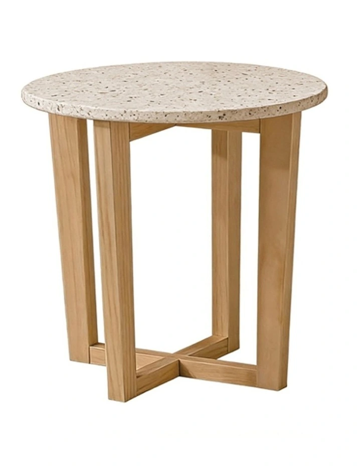 Lyra Decorative Furniture Side Table Natural Oak Travertine 60x50x50cm image 1