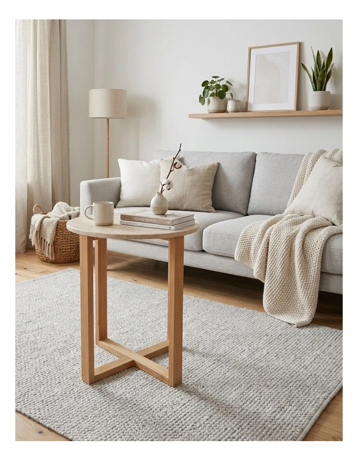 Lyra Decorative Furniture Side Table Natural Oak Travertine 60x50x50cm image 4