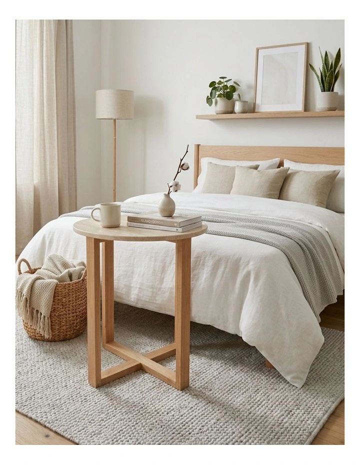 Lyra Decorative Furniture Side Table Natural Oak Travertine 60x50x50cm image 7