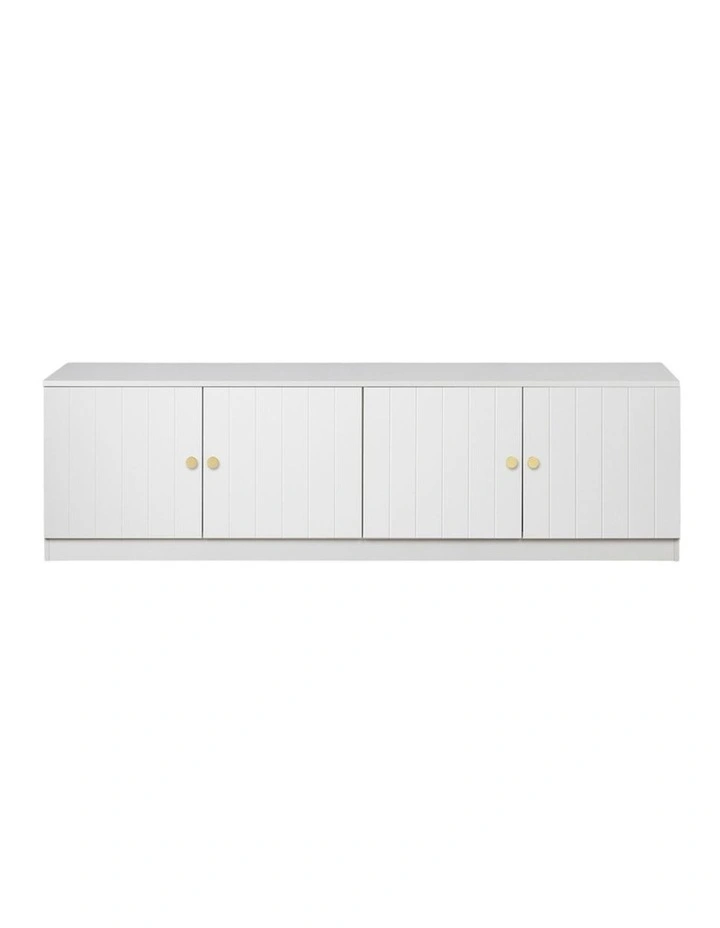 Bucharest White Vj Panel Tv Unit Brass Round Handle image 1