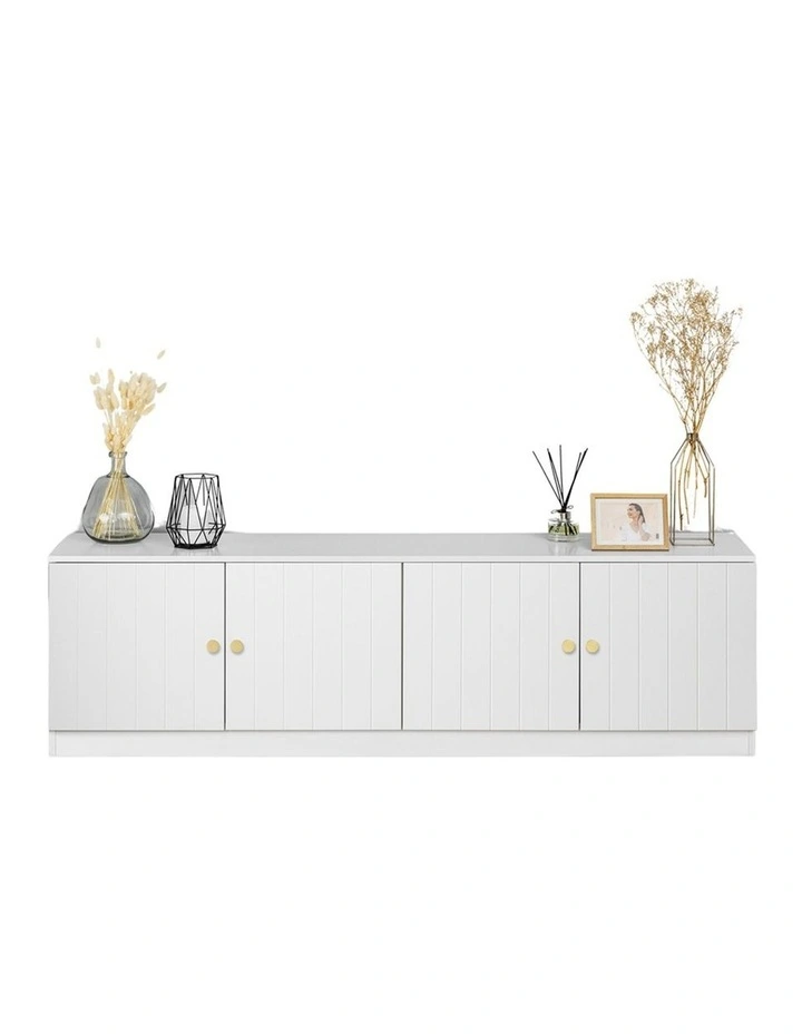 Bucharest White Vj Panel Tv Unit Brass Round Handle image 2