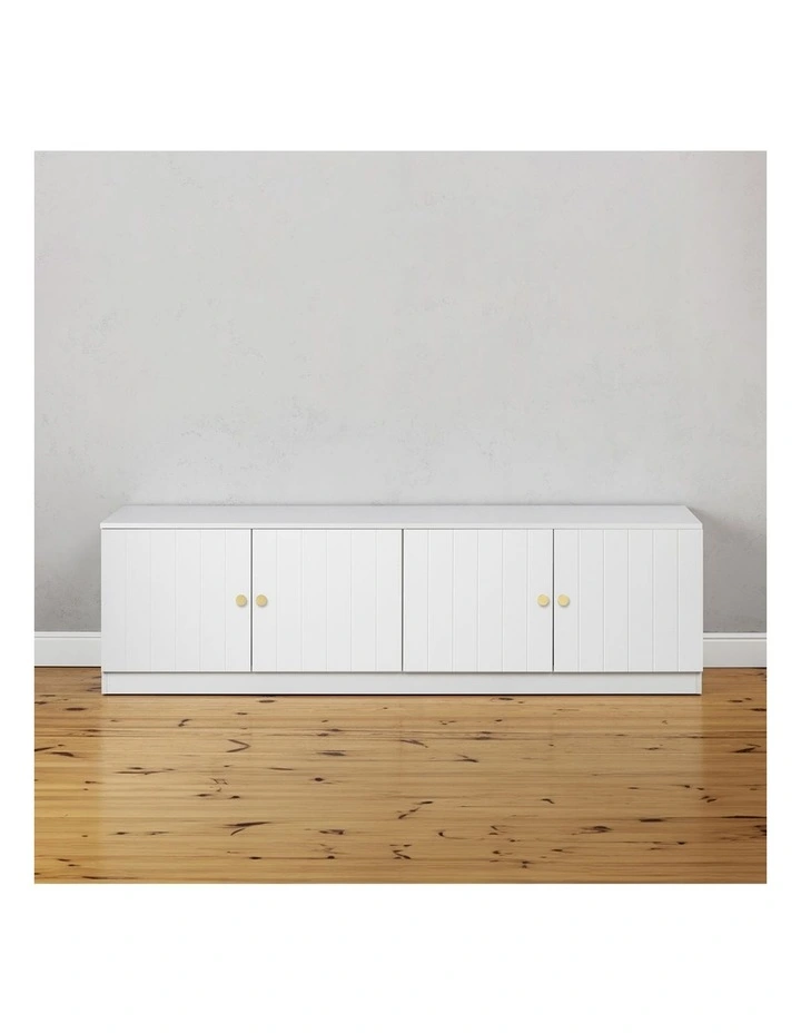 Bucharest White Vj Panel Tv Unit Brass Round Handle image 3