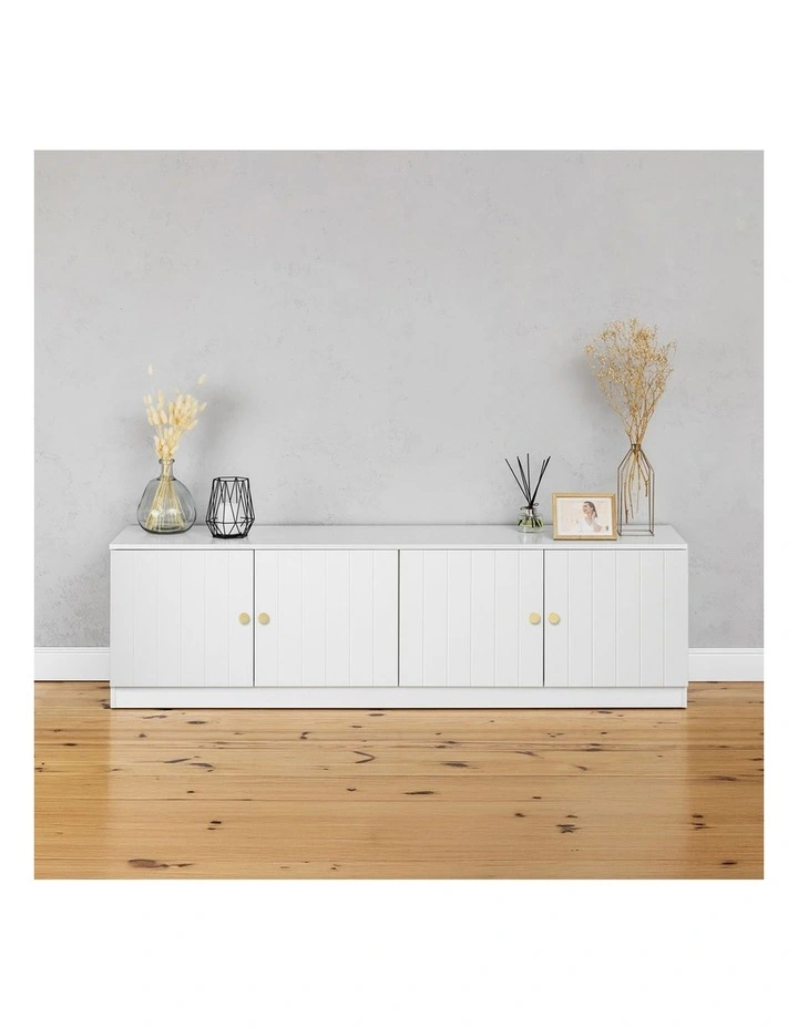 Bucharest White Vj Panel Tv Unit Brass Round Handle image 4