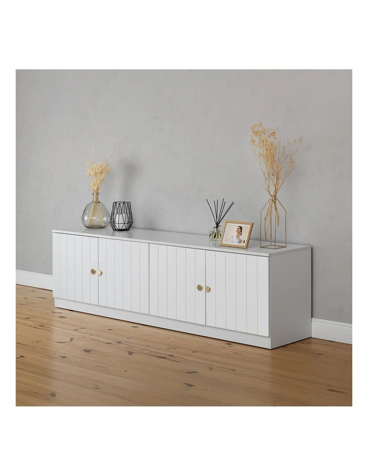 Bucharest White Vj Panel Tv Unit Brass Round Handle image 5