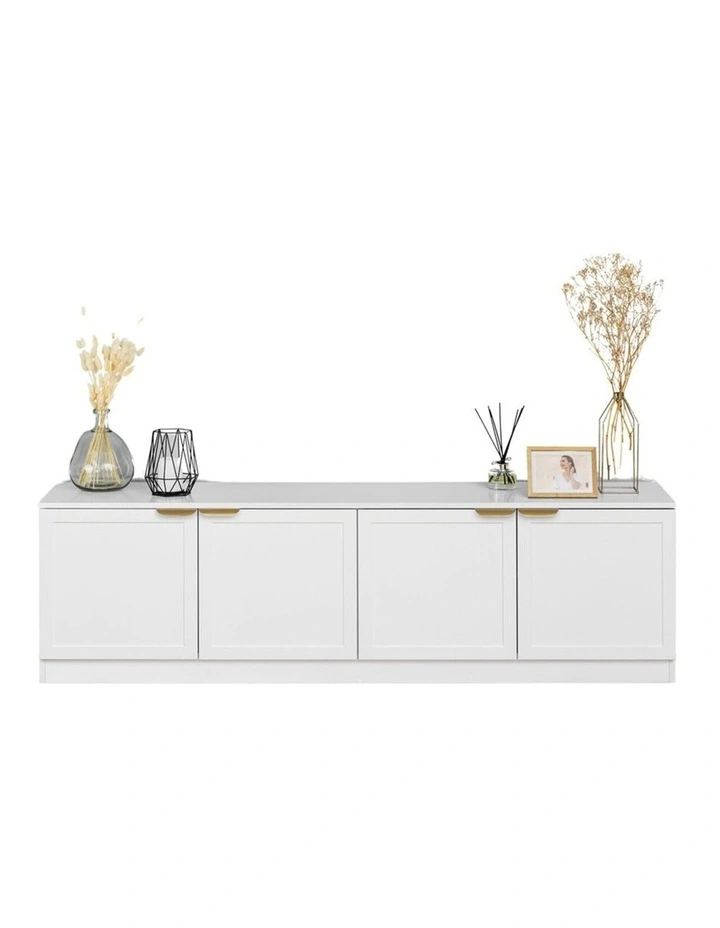 Bucharest White Hamptons Panel Tv Unit Brass Pull Handle image 2