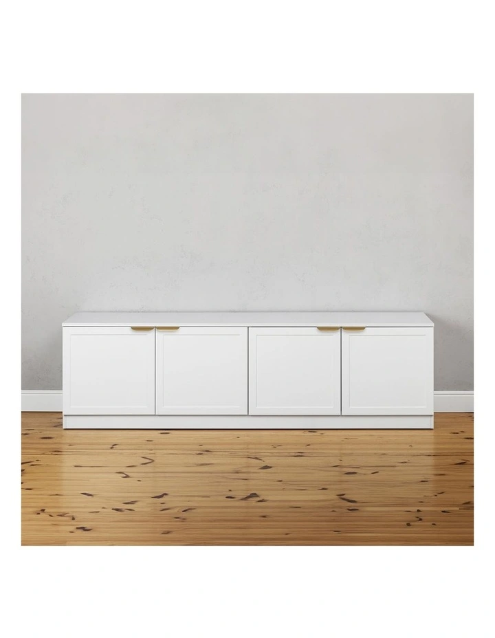 Bucharest White Hamptons Panel Tv Unit Brass Pull Handle image 3