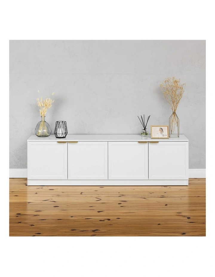 Bucharest White Hamptons Panel Tv Unit Brass Pull Handle image 4