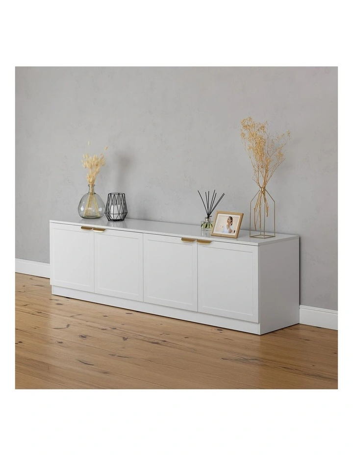 Bucharest White Hamptons Panel Tv Unit Brass Pull Handle image 5