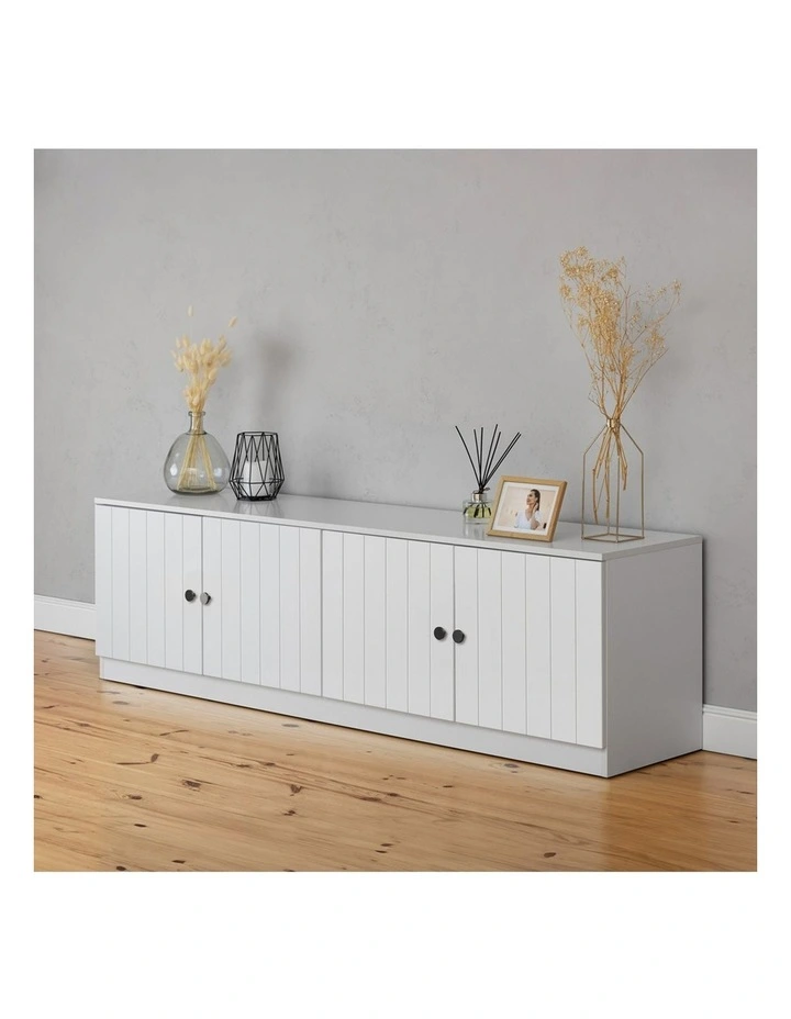 Bucharest White Vj Panel Tv Unit Black Round Handle image 2