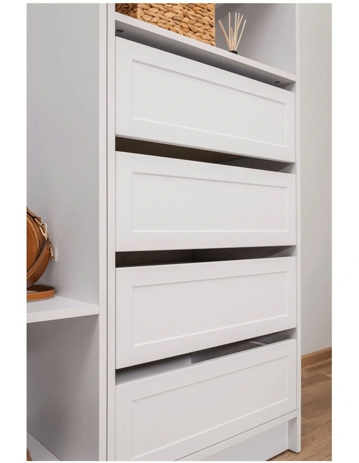 Malmo 4 Drawer 3 Shelf Hamptons Walk In Wardrobe in White image 2
