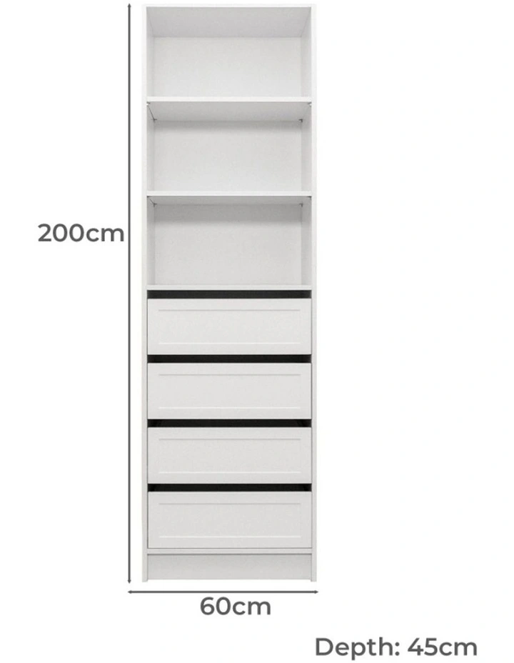 Malmo 4 Drawer 3 Shelf Hamptons Walk In Wardrobe in White image 4