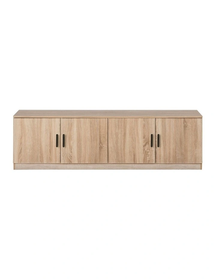 Bucharest Natural Oak Slim Tv Unit Black Oval Handle image 1