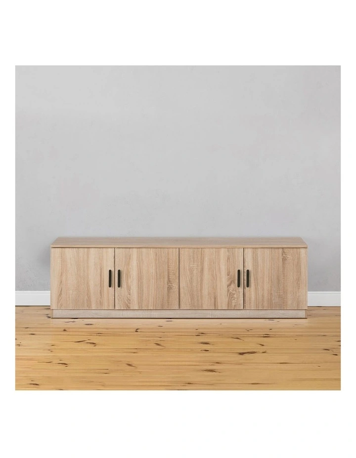 Bucharest Natural Oak Slim Tv Unit Black Oval Handle image 2