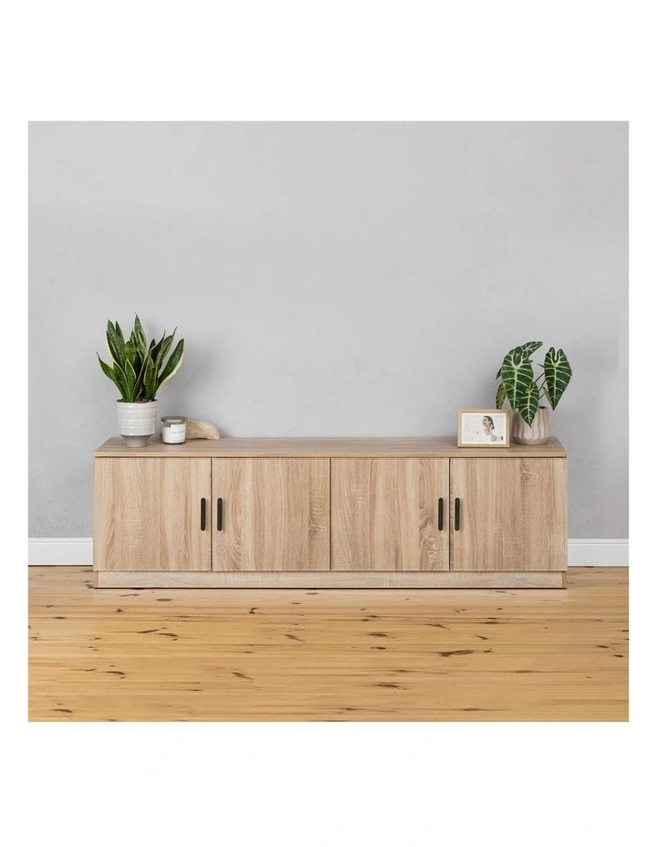 Bucharest Natural Oak Slim Tv Unit Black Oval Handle image 3