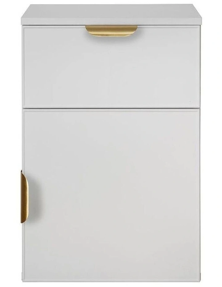 Porto White Slim Front Bedside Table Brass Pull Handle image 1