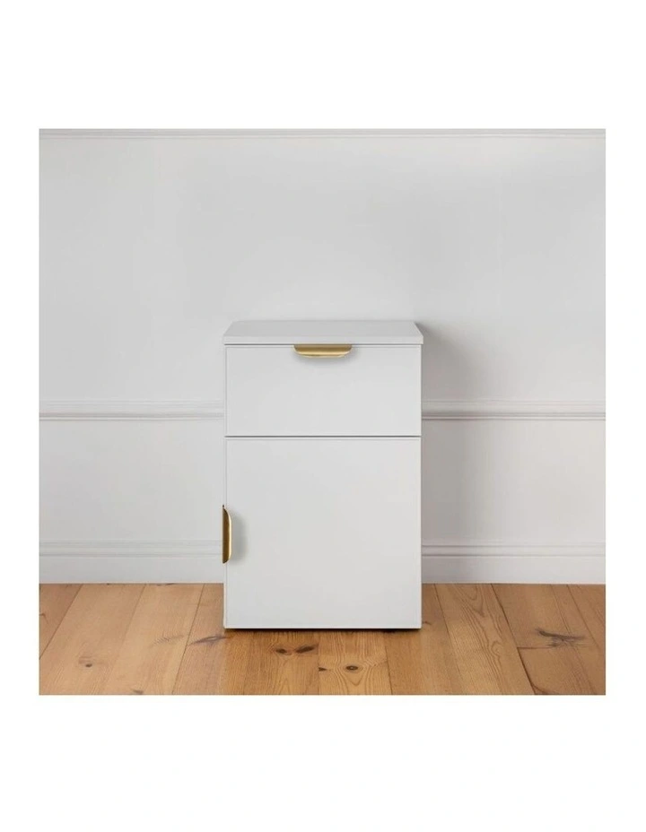 Porto White Slim Front Bedside Table Brass Pull Handle image 2