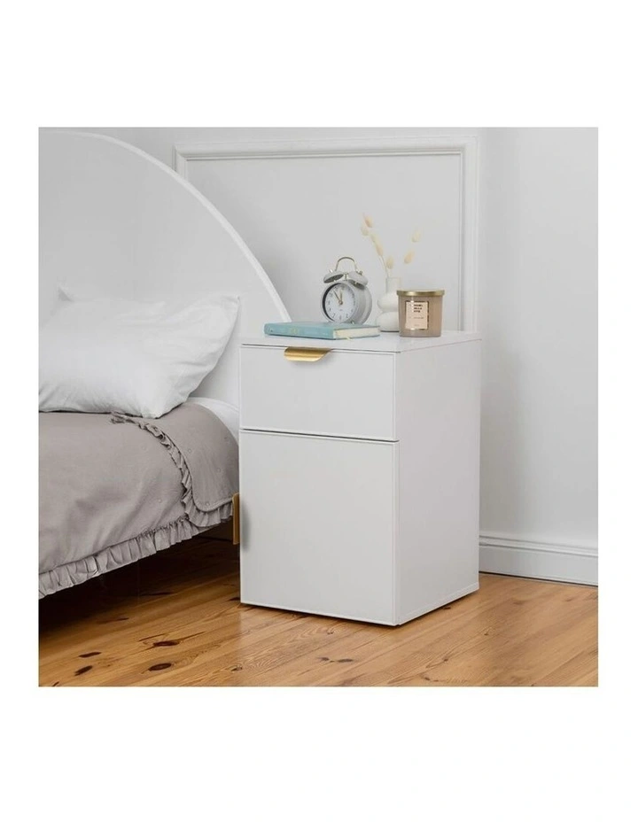 Porto White Slim Front Bedside Table Brass Pull Handle image 3