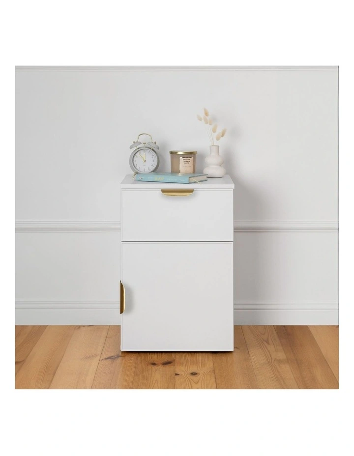 Porto White Slim Front Bedside Table Brass Pull Handle image 4