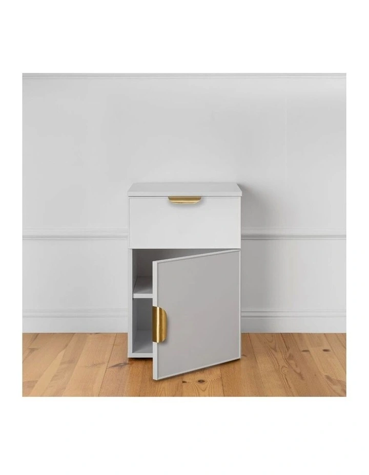 Porto White Slim Front Bedside Table Brass Pull Handle image 5