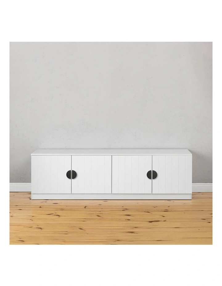Bucharest White Vj Panel Tv Unit Black Half Moon Handle image 2