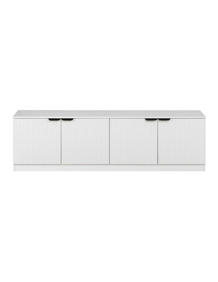 Bucharest White Fluted Panel Tv Unit Black Pull Handle image 1